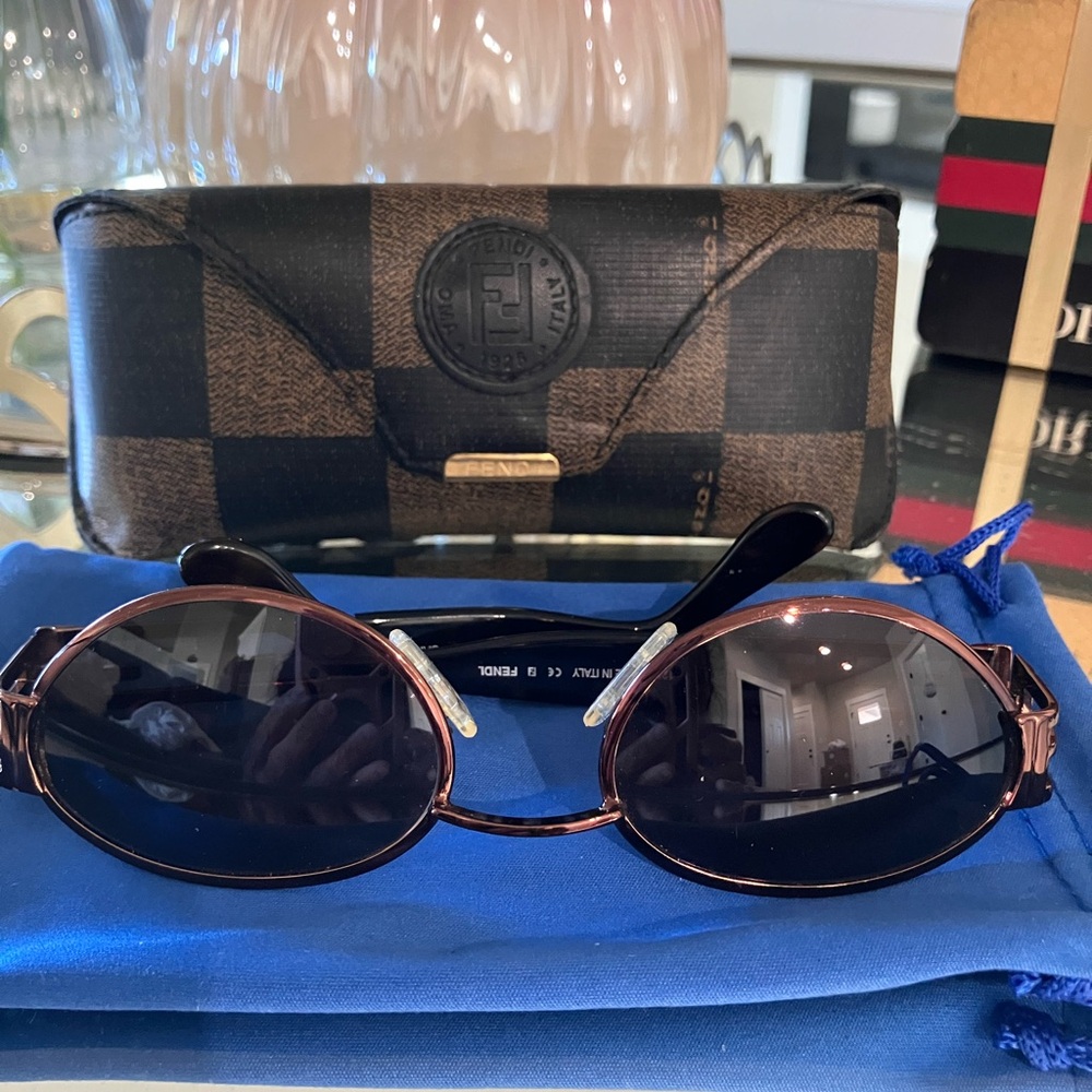 Vintage Fendi Black and Brown Oval Sunglasses